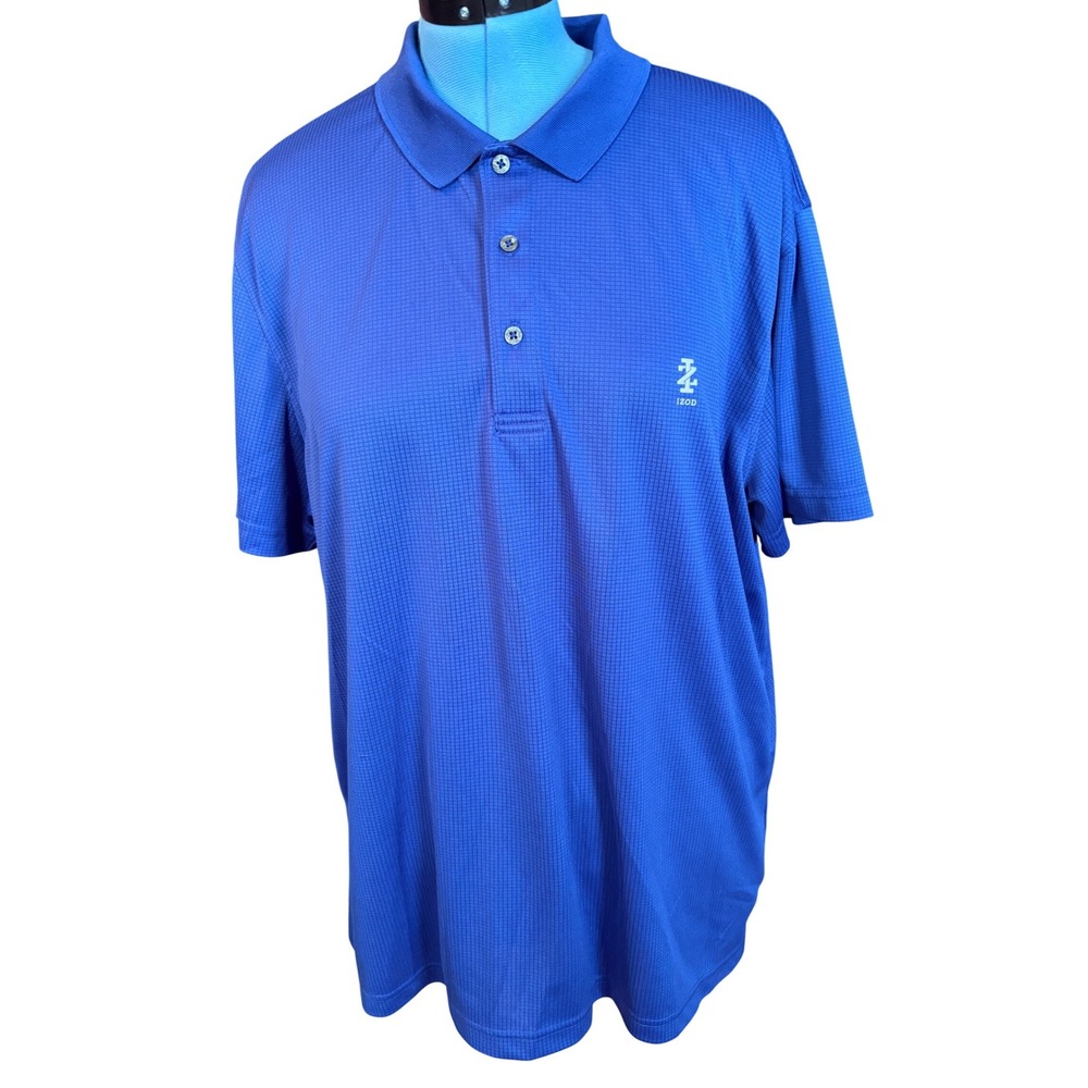 IZOD Golf Mens XXL Royal Blue Micro Grid Short Sleeve Performance Polo Shirt